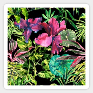 Seamless tropical flower, plant and leaf pattern background Sticker